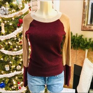 J. Crew Burgundy Color Block Sweater